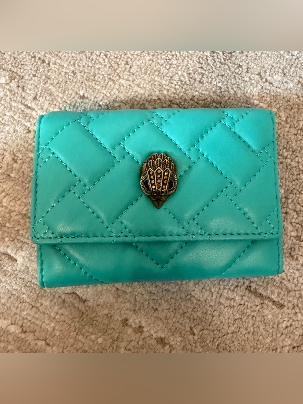 Kurt Geiger Quilted Turquoise Wallet with Gold Clasp